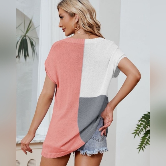 Color Block Knit Top - Coral - Picture 4 of 5